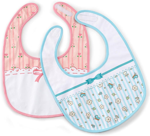 Littleforbig Cotton Waterproof Babydoll Printed Floral Adult Bib with Adjustable Velcro Closure 2-Pack Pink and Blue...
