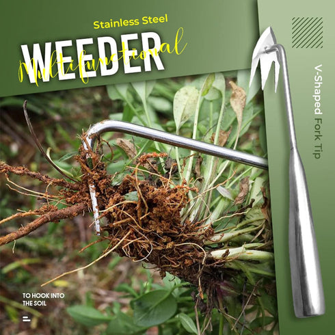 Stainless Steel Multifunctional Weeder, Weeder Puller Stand Up, Hand Weeder Tool for Gardening with Handle, V-Shaped Light Duty Hand Weeder for Ga...