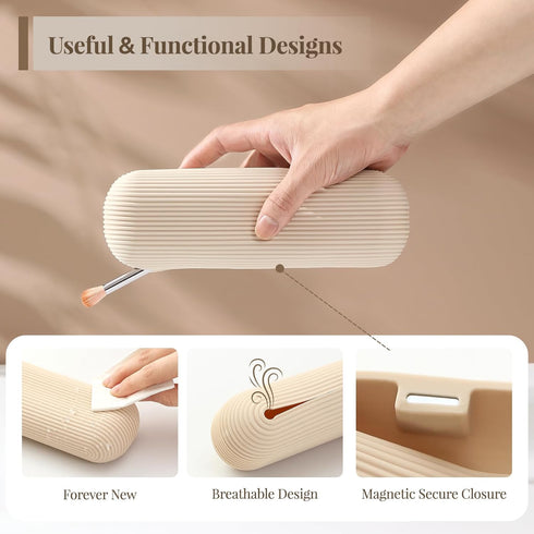 LANDNEOO Travel Makeup Brush Holder, Magnetic Anti-fall Out Silicon Organizer Bag Case, Large Portable Cosmetic Face Brushes Holder, Toiletry Orga...