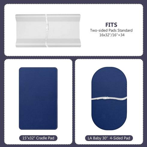 TILLYOU Changing Pad Cover Set in Soft Jersey Material - Fits 32"/34''x16 Contoured Pad for Babies, Navy Blue & Lt Gray...