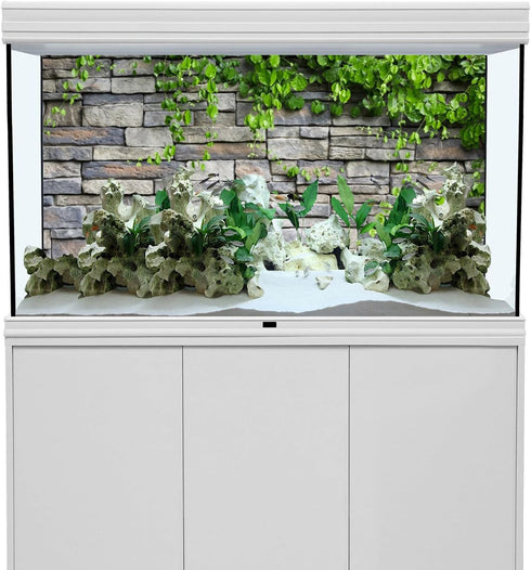 AWERT Vinyl 24x16 inches Stone Brick Wall Aquarium Background Rock Fish Tank Background Spring Leaves Terrarium Background...