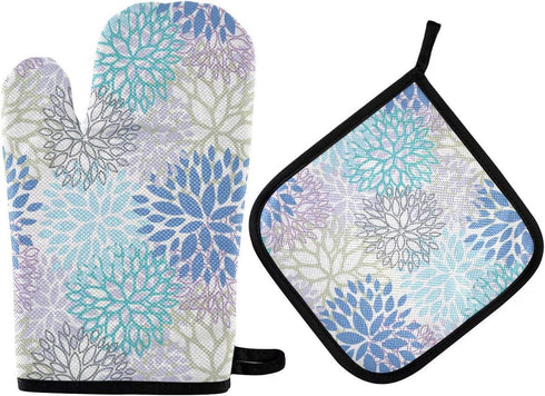Dahlia Flower Oven Mitts and Pot Holders Sets Heat Resistant Non Slip Daisy Sunflower Oven Gloves Hot Pads Insulated Washable for Cooking Baking B...