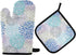 Dahlia Flower Oven Mitts and Pot Holders Sets Heat Resistant Non Slip Daisy Sunflower Oven Gloves Hot Pads Insulated Washable for Cooking Baking B...