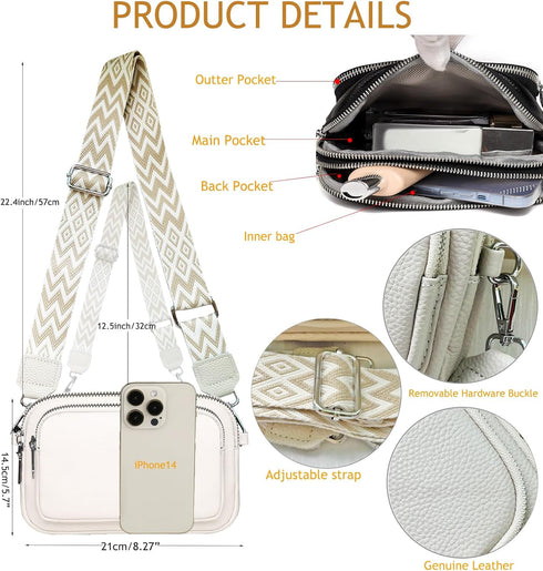 Small Crossbody Bag for Women Genuine leather Crossbody Purses with Wide Guitar Strap Shoulder Handbag Satchel...