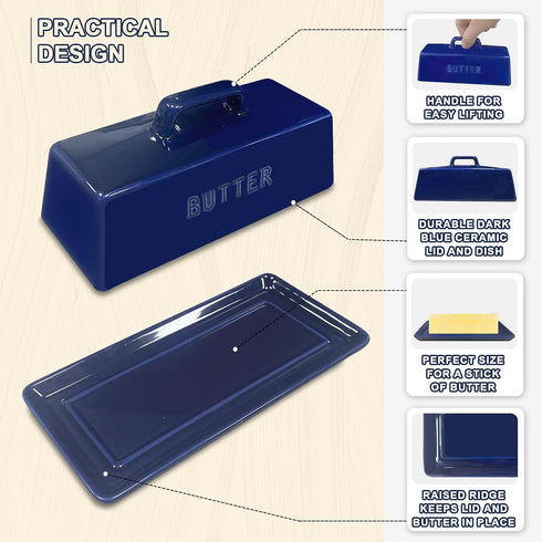 Gute Butter Dish with Lid for Countertop, Covered Ceramic Butter Dish, Butter Tray Storage for 1 Stick of Butter, Butter Keeper Container with Han...