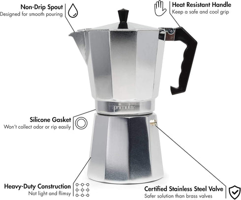 Primula Classic Stovetop Espresso and Coffee Maker, Moka Pot for Italian and Cuban Café Brewing, Greca Coffee Maker, Cafeteras, 9 Espresso Cups, S...