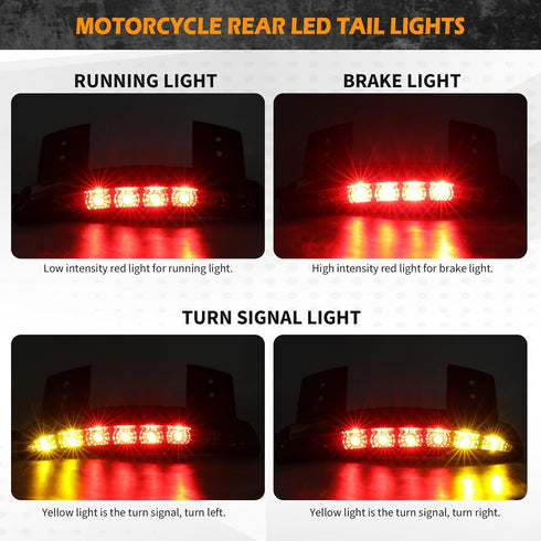 Motorcycle Chopped Rear Fender Edge LED Brake License Plate Tail Light Stop Running Light Turn Signal Lamp Compatible with Harley Sportster XL883N...