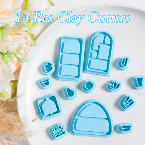 Sitsink Bookshelf Polymer Clay Cutters - 14 Pcs Bookcase Dangle Clay Cutters for Polymer Clay Earrings, Mini Potted Plant Clay Earring Cutters, 3D...