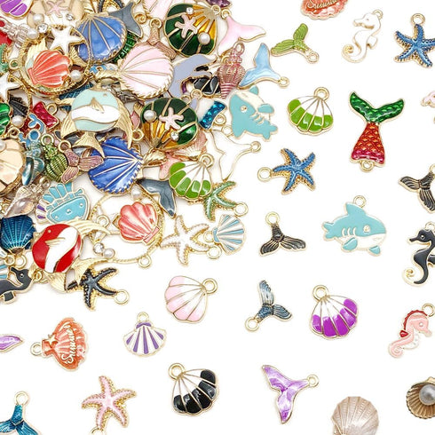 WOCRAFT 120pc Assorted Enamel Bracelet Marine Life Sea Ocean Charms for Jewelry Making Crafts DIY Necklace Bracelet Keychain Crafting Charms Kit (...