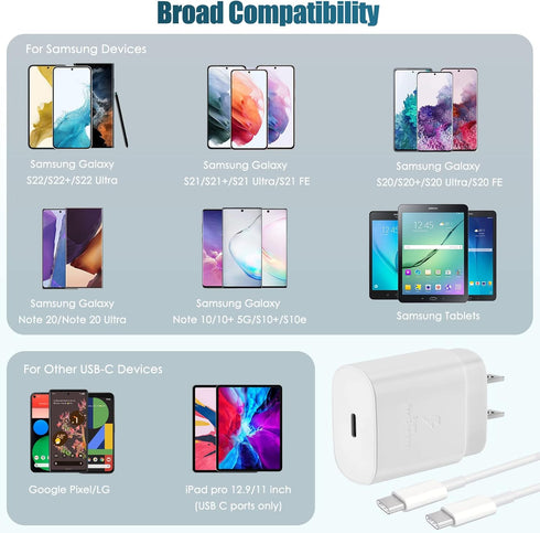 USB C Fast Charger, 25W Super Fast Charger Type C Wall Charger Block with Android Phone Charger 8FT Cable for Samsung Galaxy S22/S22 Ultra/S22+/S2...