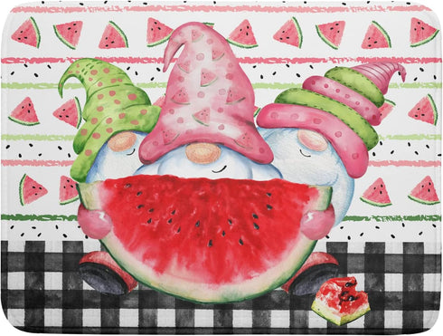Summer Gnomes Dish Drying Mat 18x24 Inch ,Watermelon Fruit Buffalo Plaid Kitchen Dry Mats with Loop Absorbent Foldable Dishes Pad for Sink Counter...