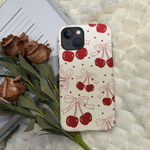 for iPhone 14 Plus Case,HH2 Red Cherry Bows Hybrid 2 Layer Hard Shell Silicone Protective Pattern Design Case...