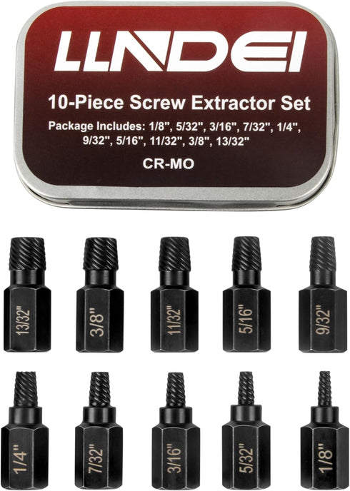 LLNDEI Screw Extractor Set, Hex Head Easy Out Bolt Extractor Set 10 Pieces, Multi-Spline Ez Out Stripped Extractor (1/8”-13/32”) CR-MO, Stripped F...