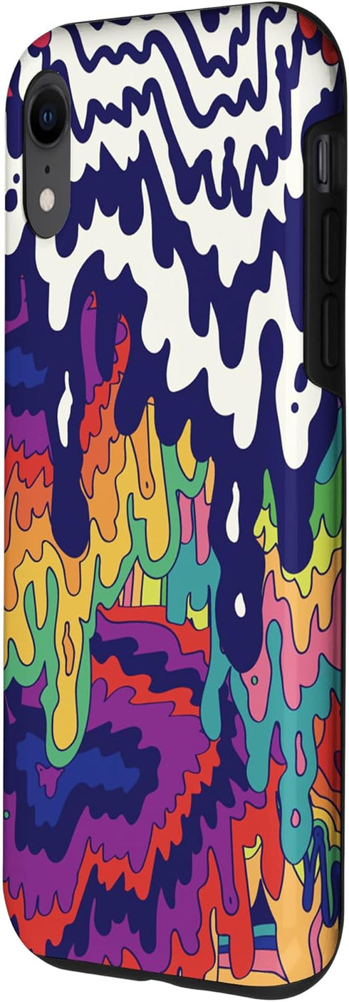 iPhone XR Trippy Paint Drip Doodle Blue Red Purple Rainbow AEQ068 Case...
