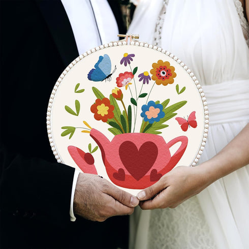 FREEBLOSS 4 Set 8'' Embroidery Kit for Beginners Embroidery Set Afternoon Tea and Flowers Patterns Embroidery Starter Kit with Instructions Includ...