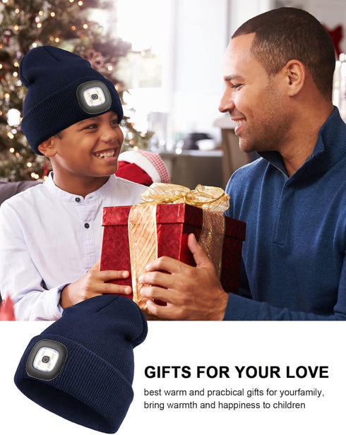 MELASA Unisex Kids LED Beanie, USB Rechargeable Hands Free Headlamp Hat, Night Flashlight Hat, Gifts for Kids Boys Black...