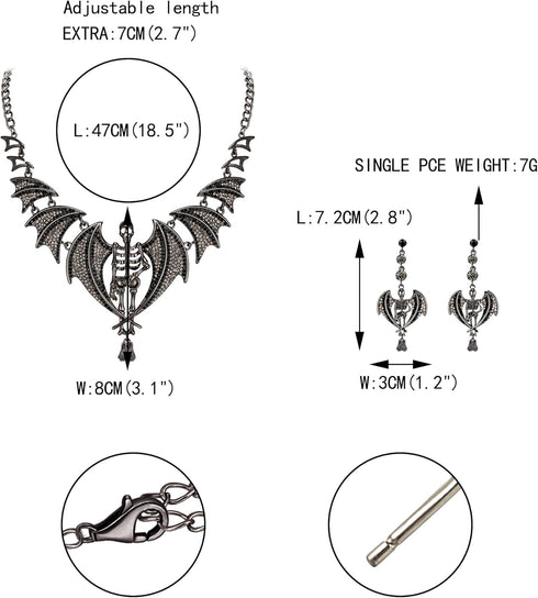 EVER FAITH Austrian Crystal Gothic Style Halloween Skull Bat Necklace Earrings Set...