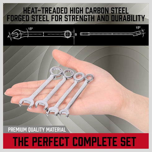 Premium Midget Wrench Set - 22-Piece Mini Combination Wrench Set Metric & SAE Ignition Wrench Set 4-10mm & 5/32'' to 7/16'' Lightweight Small Wren...