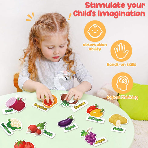 90 Felt Pieces Fruit Vegetable Felt Flannel Board Pieces Learning Fruit Vegetable with Name, Cute Educational Learning Toys Kids Interactive Story...