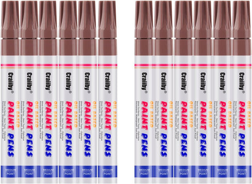 Brown Paint Markers, 12 Pack Oil-Based Waterproof Quick Dry Permanent Paint Pen Set for Rocks Painting, Wood, Fabric, Plastic, Canvas, Glass, Mugs...