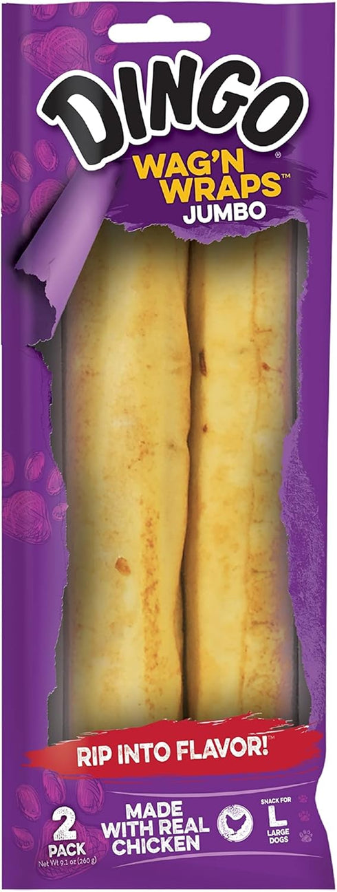 Dingo Wag'n Wraps Jumbo Rawhide for Large Dogs, 2-Count...