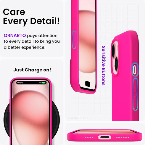 ORNARTO Compatible with iPhone 15 Plus Case 6.7", Slim Liquid Silicone 3 Layers Full Covered Soft Gel Rubber Cover Protective Phone Case with Anti...