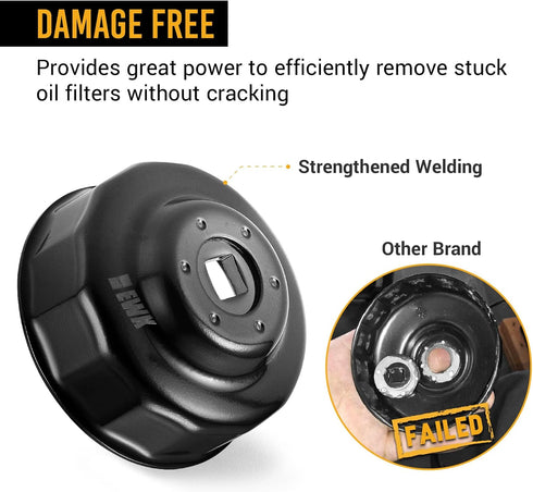 EWK 3/8 inch 64mm 14 Flute Oil Filter Wrench Compatible for Toyota Scion Honda Lexus...