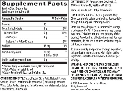 Amazon Basics Prebiotic & Probiotic Gummies, 2 Billion CFU, Blue Raspberry, 50 Count (2 per Serving) (Previously Solimo)...