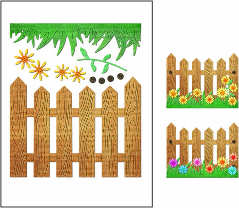 Daisy Flower Wood Fence Metal Cutting Dies for Card Making, Paper Embossing Die Cuts Kit Templates, Storage Pockets Supplies, Photo Frame Album DI...