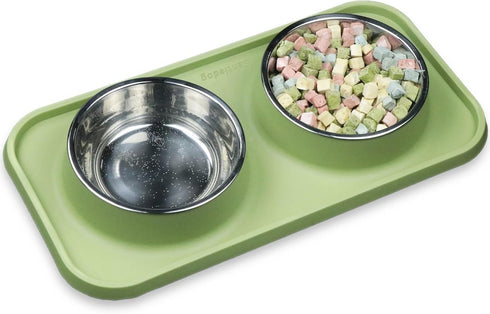 Cat Bowls for Food and Water,Premium Removable Stainless Steel Double Bowls with Non-slip Bottom,Elevated Stand for Pet and Small Dog,Non-Spill Ca...