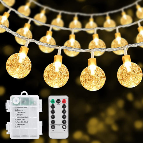Outdoor String Lights Battery Operated 33FT 100LED Battery Powered String Lights Indoor Waterproof Mini Globe Lights with Remote Timer 8 Lighting ...
