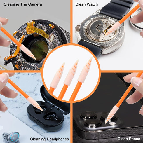 Wellgler's 200pcs Foam Cleaning Swabs, Multi-Purpose Cleanroom Foam Tip Cleaning Swab Kitip Cleaning Swab Kit (orange)...