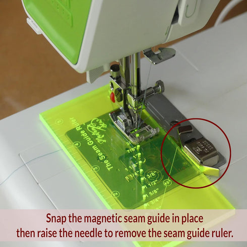 Madam Sew Seam Allowance Ruler and Magnetic Seam Guide for Sewing Machine | Perforated Seam Gauge for Perfect 1/8” to 2” Straight Line Hems | Incl...