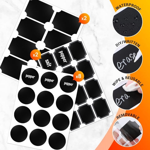 Segarty Glass Spice Jars with Labels, 6 Pack 3oz Glass Spice Bottles with 136 Blank Label Stickers and 1 Chalk Marker, Empty Spice Jars with Shake...