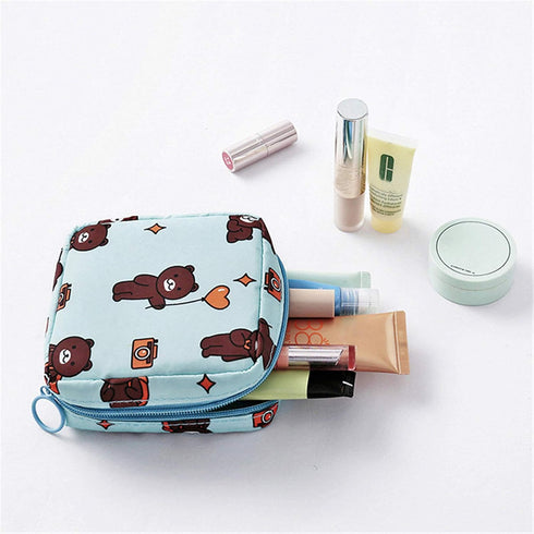 White Sanitary Napkin Storage Bag with Colorful Print Design Portable Zipper Menstrual Pad Bag Sanitary Napkins for Women Ladies,Cactus Bag with A...