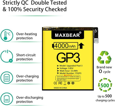 MAXBEAR Google Pixel 3 Battery, (Upgraded) 4000mAh 3.85V Li-Polymer Replacement Battery for HTC Google Pixel 3 G013A 823-00073-01 with Repair Tool...