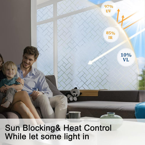 Coavas Window Privacy Film Non-Adhesive Privacy Window Film Frosted Glass Window Film Sun Blocking Window Film Heat Control UV Blocking for Home O...