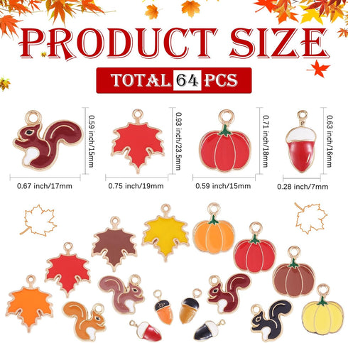 64Pcs Fall Thanksgiving Pumpkin Charms Pendants Maple Leaf Acorn Charms Alloy Enamel Charms Autumn Charms for Jewelry Bracelets Necklace Making DI...
