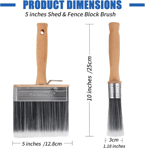 Deck Stain & Sealer Block Paint Brush - 5-inch Big Fence Stain Brush, Large Masonry Paintbrush - Wide Limewash for Brick Concrete Walls - Wooden B...