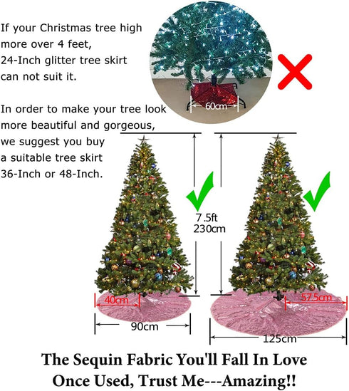 DUOBAO Christmas Tree Skirt 24-Inch Round Skirts Sparkly Pink Gold Great Gatsby Party Decorations Sequin Fabric...