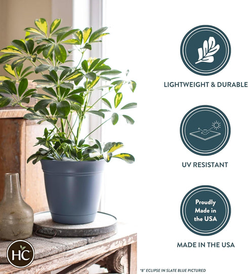 The HC Companies 6 Inch Eclipse Round Planter with Saucer - Indoor Outdoor Plant Pot for Flowers, Vegetables, and Herbs, Teal...