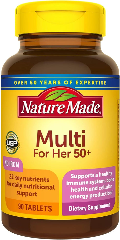 Nature Made Multivitamin For Her 50+ with No Iron, Womens Multivitamin for Daily Nutritional Support, Multivitamin for Women, 90 Tablets, 90 Day S...