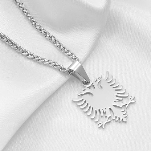 N/J Albanian Eagle Pendant Necklace Polished Stainless Steel Jewelry Ethnic Style Women Men...