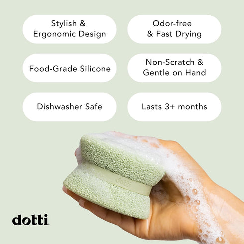 Dotti Super Scrubber Silicone Sponge - Odor-Free, Non-Scratch, Fast-Drying, and Dishwasher-Safe Dish Scrubber - Also for Showers, Tile, and Counte...