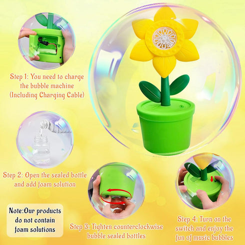 MEMOVAN Sunflower Bubble Machine Flower Bubble Maker Flower Pot Bubbles Machine Automatic Bubble Maker Toy with Musical & Lights for Kids Birthday...
