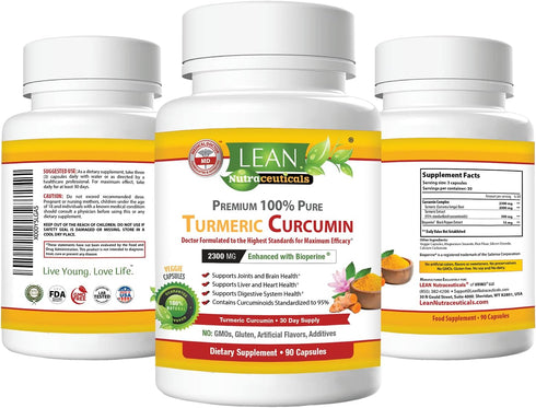 Turmeric Curcumin with Black Pepper Bioperine 2300 mg, Joint Liver Heart Digestion Health Support Herbal Supplement, Natural Curcuma Root Extract ...