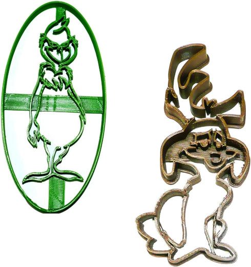 GRINCH AND HIS DOG MAX DR SEUSS CHRISTMAS CARTOON MOVIE BOOK CHARACTERS SET OF 2 SPECIAL OCCASION COOKIE CUTTERS 3D PRINTED MADE IN USA PR1118...