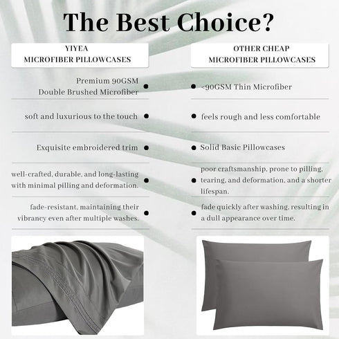 YIYEA King Pillow Cases Set of 4, Ultra Soft 1800TC Hotel Quality Double Brushed Microfiber Embroidered Pillowcases, Envelope Closure, Fade Resist...