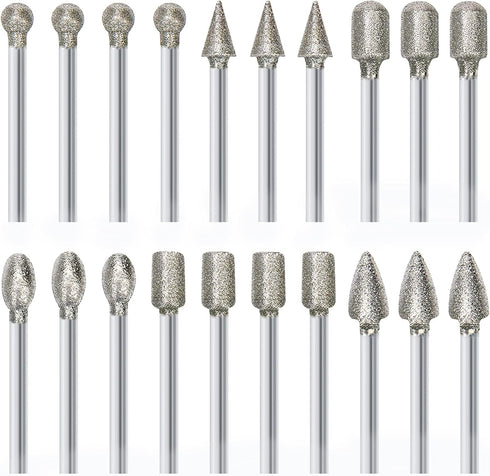 Stone Carving Set Polishing Diamond Burrs, Rotary Tools Accessories Grinding Burrs with 1/8 inch Shank For Carving, Engraving, Grinding, Polishing...