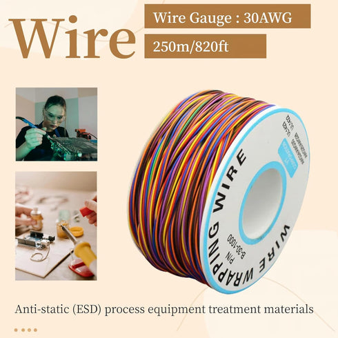 8-Color Electronic Wire DM-30-1000 Wire Wrapping Wire 30 AWG Single Core Wire Circuit Board OK Wire 30 Gauge 250M Tinned Copper Solid Cable P/N PC...